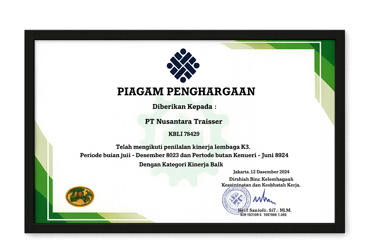 Penghargaan Kinerja K3 Kategori Baik