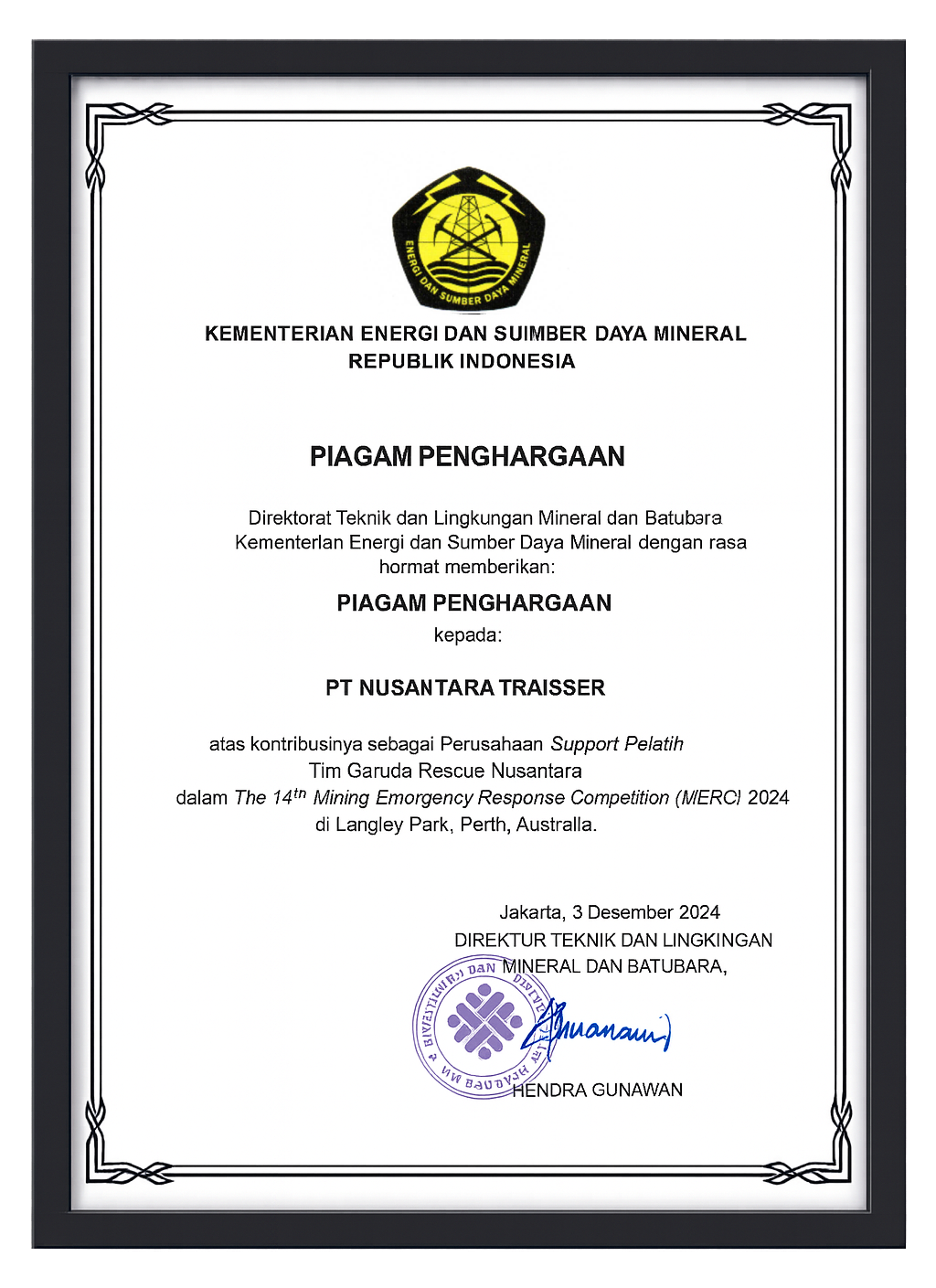 Penghargaan Kontribusi dalam Kompetisi MERC 2024